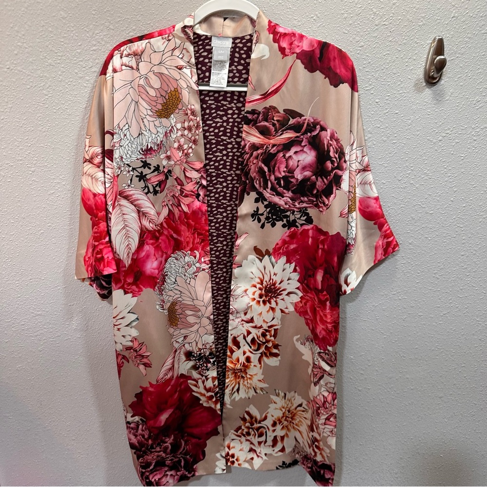 Chico’s Pink Floral Kimono Jacket Size S/M